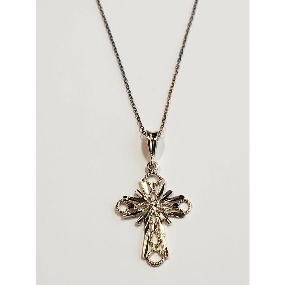 24K Gold Over Sterling Silver Cross Pendant Necklace Primavera Danecraft 18"